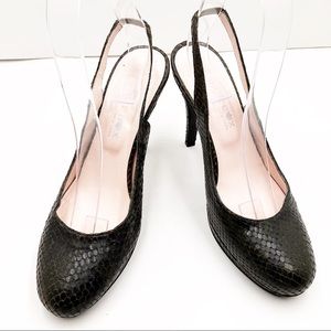 {SHOE BOX NY}Olive Python Leather Sling-Back Heels